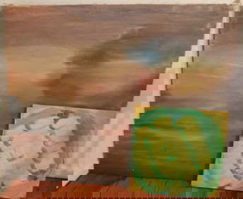 (2) ABSTRACT OR MODERN OIL ON CANVAS