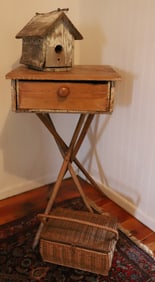 ONE DRAWER COUNTRY STAND, BIRDS HOUSE, SEWING BASKET