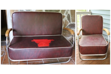 DOEHLER VINYL/CHROME LOVESEAT AND CHAIR