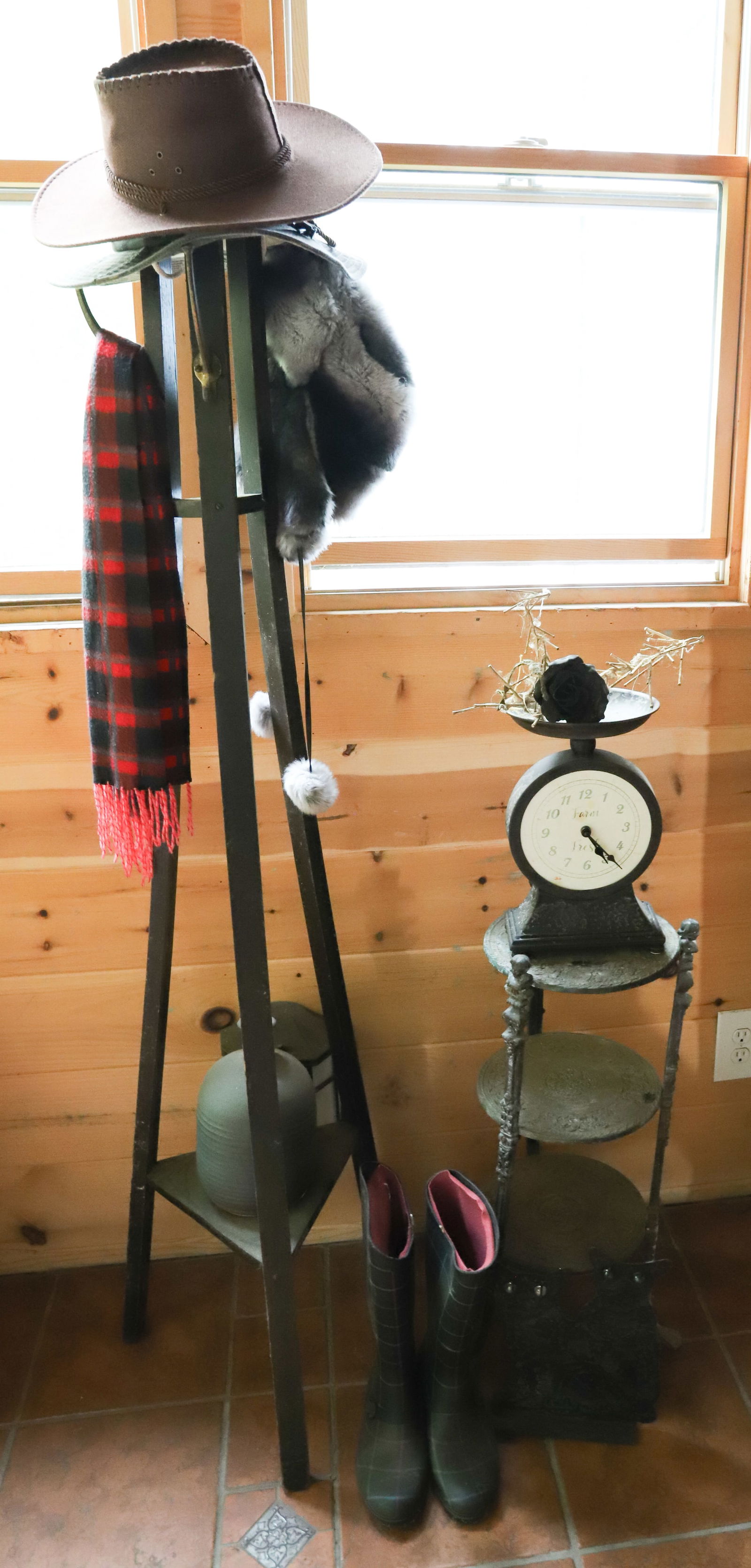 ARTS AND CRAFT CLOTHES TREE, VASE, SCALE AND MORE (1 of 3)