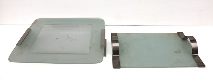 FROSTED GLASS AND CHROME TRAY AND BOWL