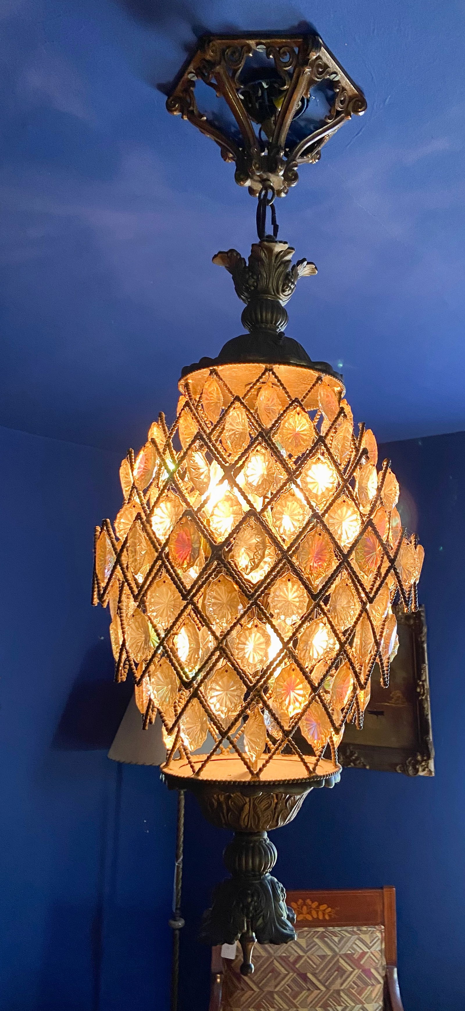 VINTAGE HANGING LIGHT WITH GLASS PRISMS (1 of 6)