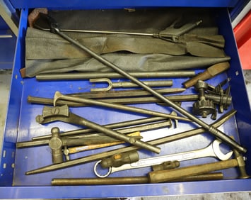 DRAWER OF CHISELS, PRY BAR AND MORE