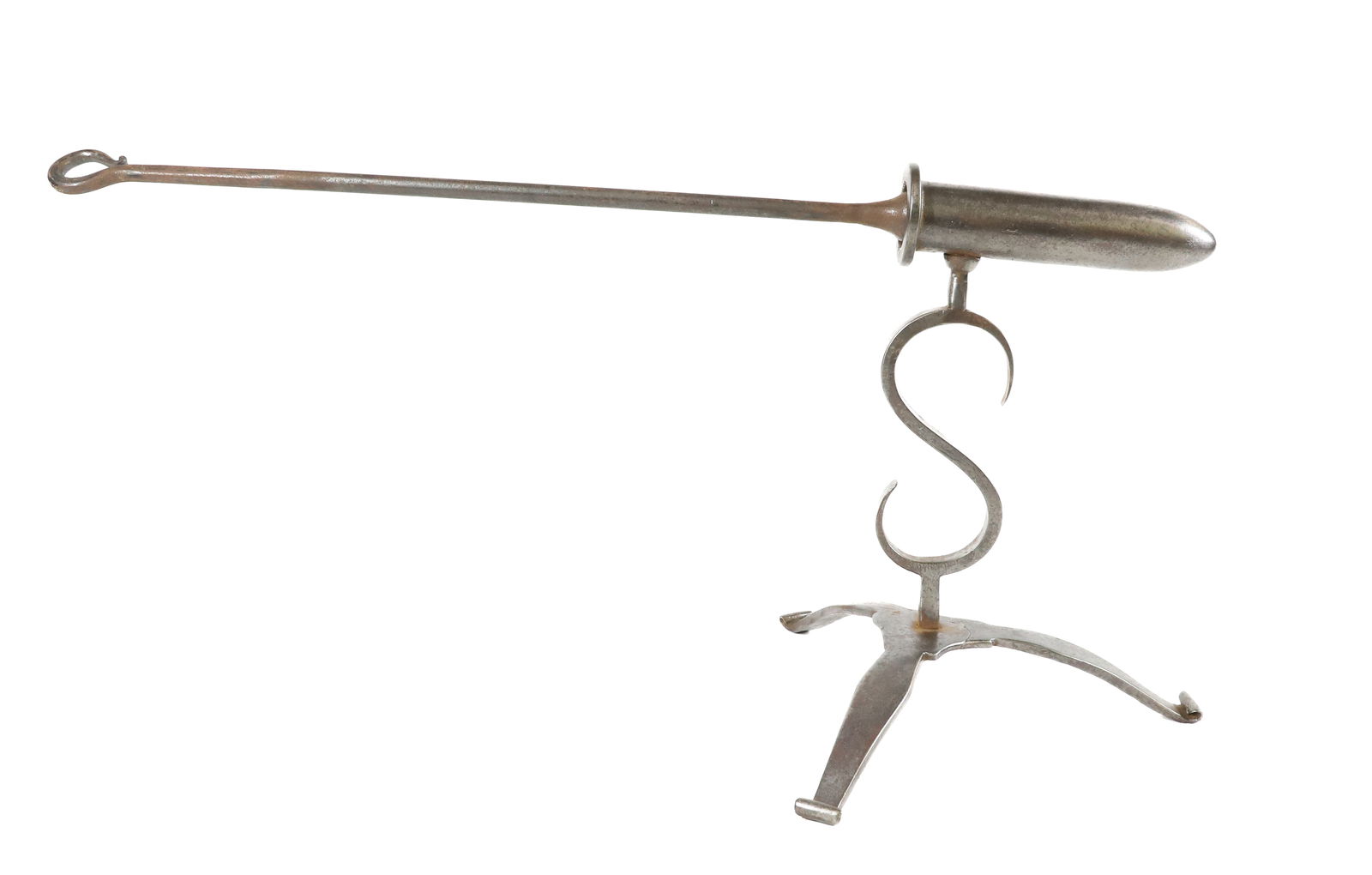 ANTIQUE GOFFERING IRON: S POST WITH TRIPOD BASE WITH ROLLED FEET. BARREL IS 5" L. PLEASE READ CAREFULLY - Terms for Purchasing and Shipping of Auction Items. Please read carefully before bidding. All payments for purchases w