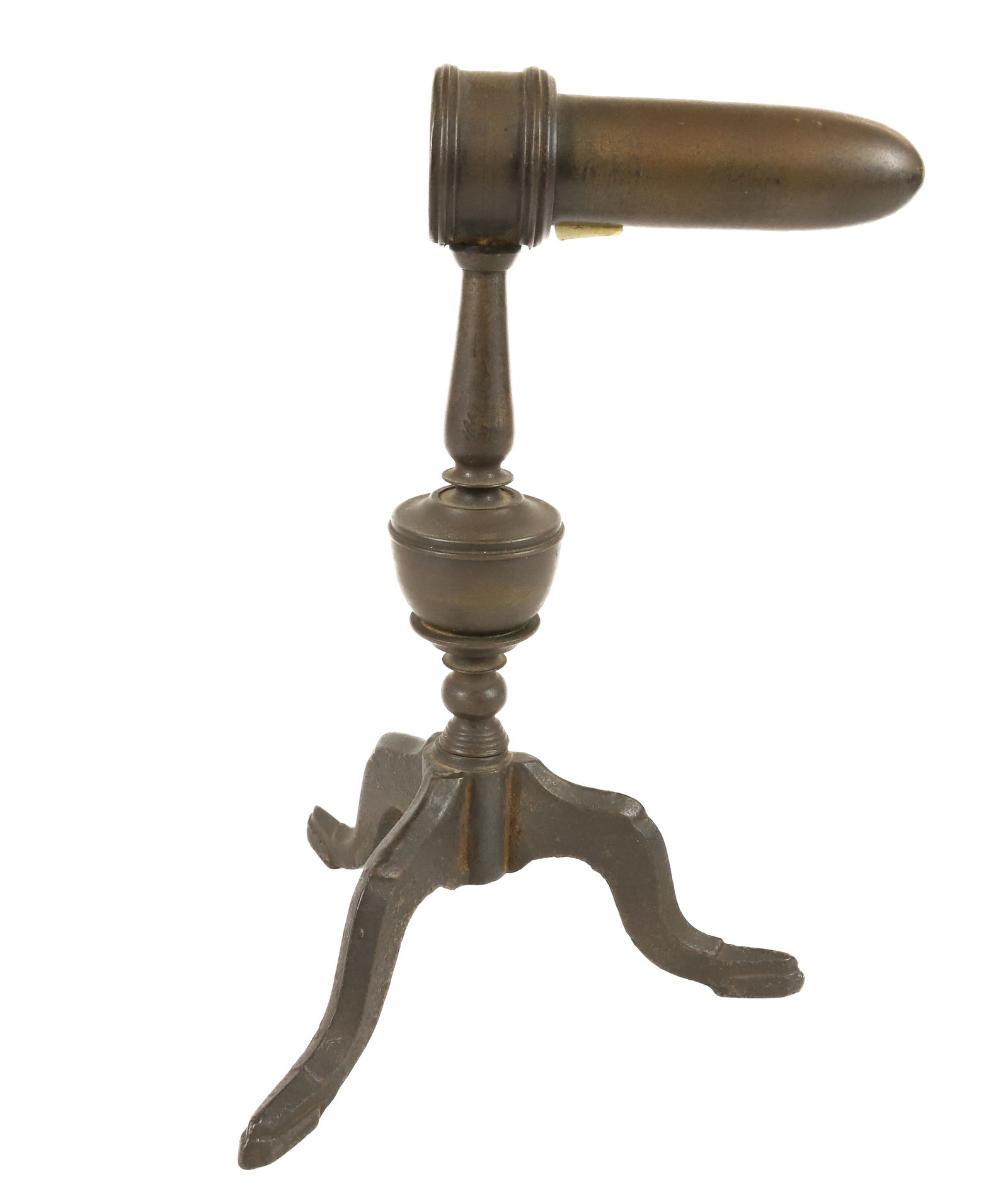 SINGLE BARREL ENGLISH GOFFERING IRON: TRIPOD BASE WITH SHOE FEET, BULBOUS TURNED COLUMN. 4 1/2" BARREL. PLEASE READ CAREFULLY - Terms for Purchasing and Shipping of Auction Items. Please read carefully before bidding. All payments for pur