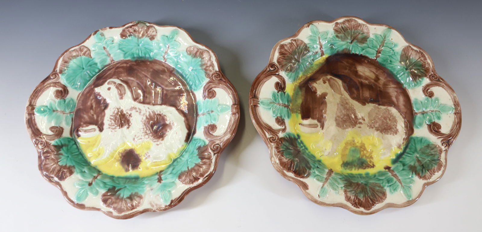 (2) MAJOLICA DOG PLATES (1 of 4)