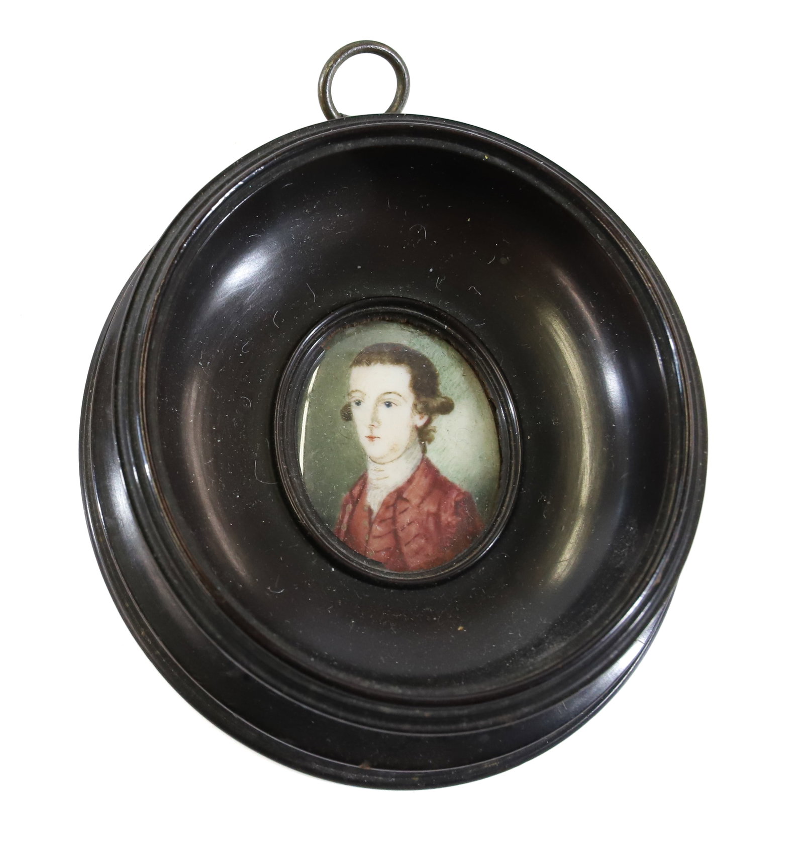 MINIATURE PORTRAIT ON IVORY: PORTRAIT OF A GENTLEMAN ON BONE. SGND. ON BACK "JOHN TIMMS, 1794". PORTRAIT 1 1/2" L. FRAMED SIZE 3 1/4" X 3". TERMS: PLEASE READ CAREFULLY - Terms for Purchasing and Shipping of Auction Items. Please