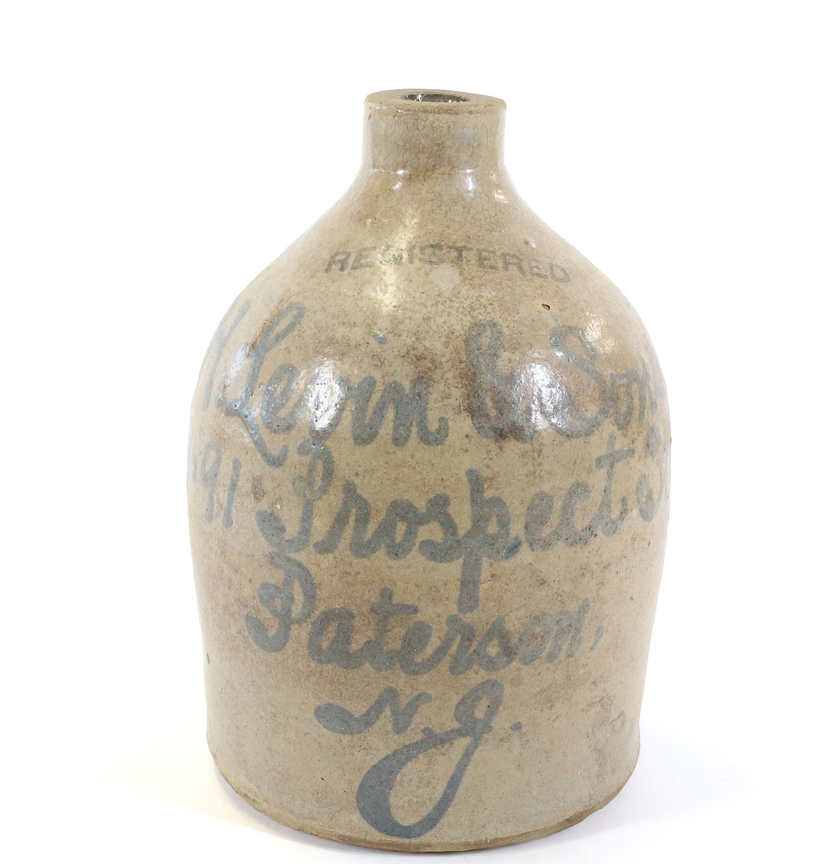 HALF-GALLON STONEWARE ADVERTISING JUG (1 of 6)