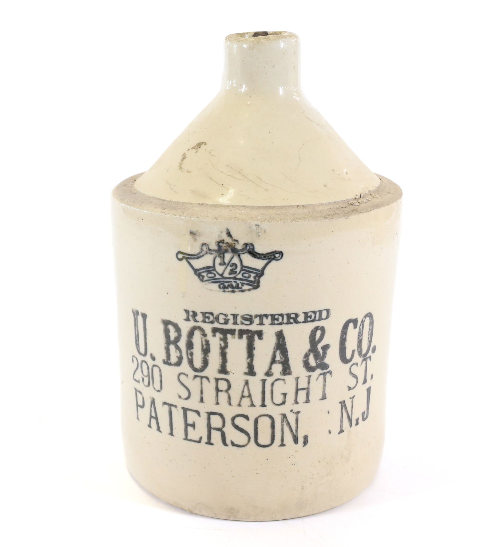 HALF-GALLON STONEWARE ADVERTISING JUG (1 of 6)