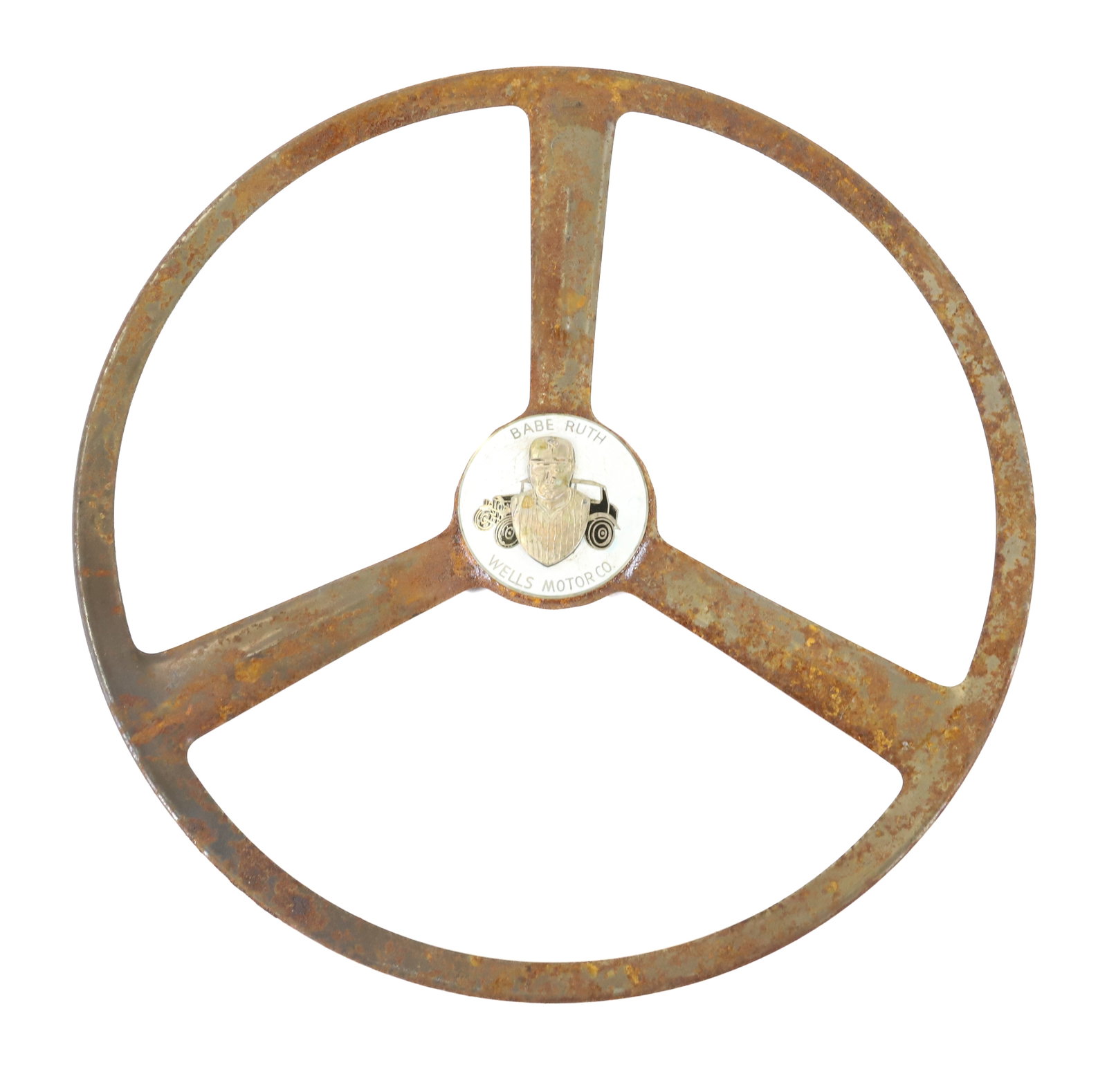 WELLS MOTOR COMPANY BABE RUTH STEERING WHEEL: 11 3/4" D. TERMS: PLEASE READ CAREFULLY - Terms for Purchasing and Shipping of Auction Items. Please read carefully before bidding. All payments for purchases will be made through LiveAuctioneers.com 