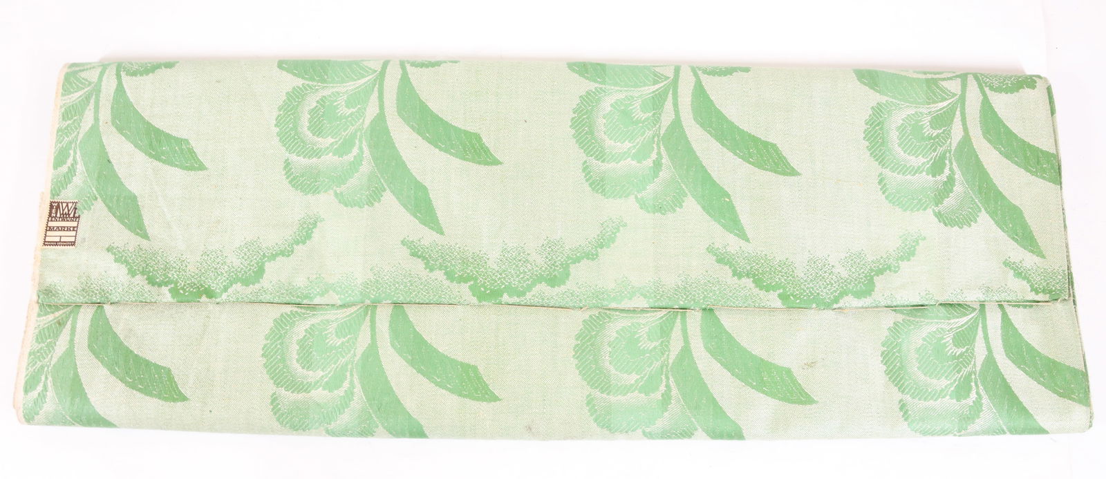 ANTIQUE WIENER WERKSTATTE BOLT OF FABRIC: ANTIQUE BOLT OF SHADES OF GREEN FLORAL LABELED "WIEN ...ENTWURF MARKE, MUSTER GESCH?TZT". 24"W. APPROXIMATELY 176" LENGTH. TERMS: PLEASE READ CAREFULLY - Terms for Purchasing and Shipping of Auction I