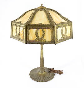 EARLY 20TH C. SLAG GLASS TABLE LAMP (1 of 8)