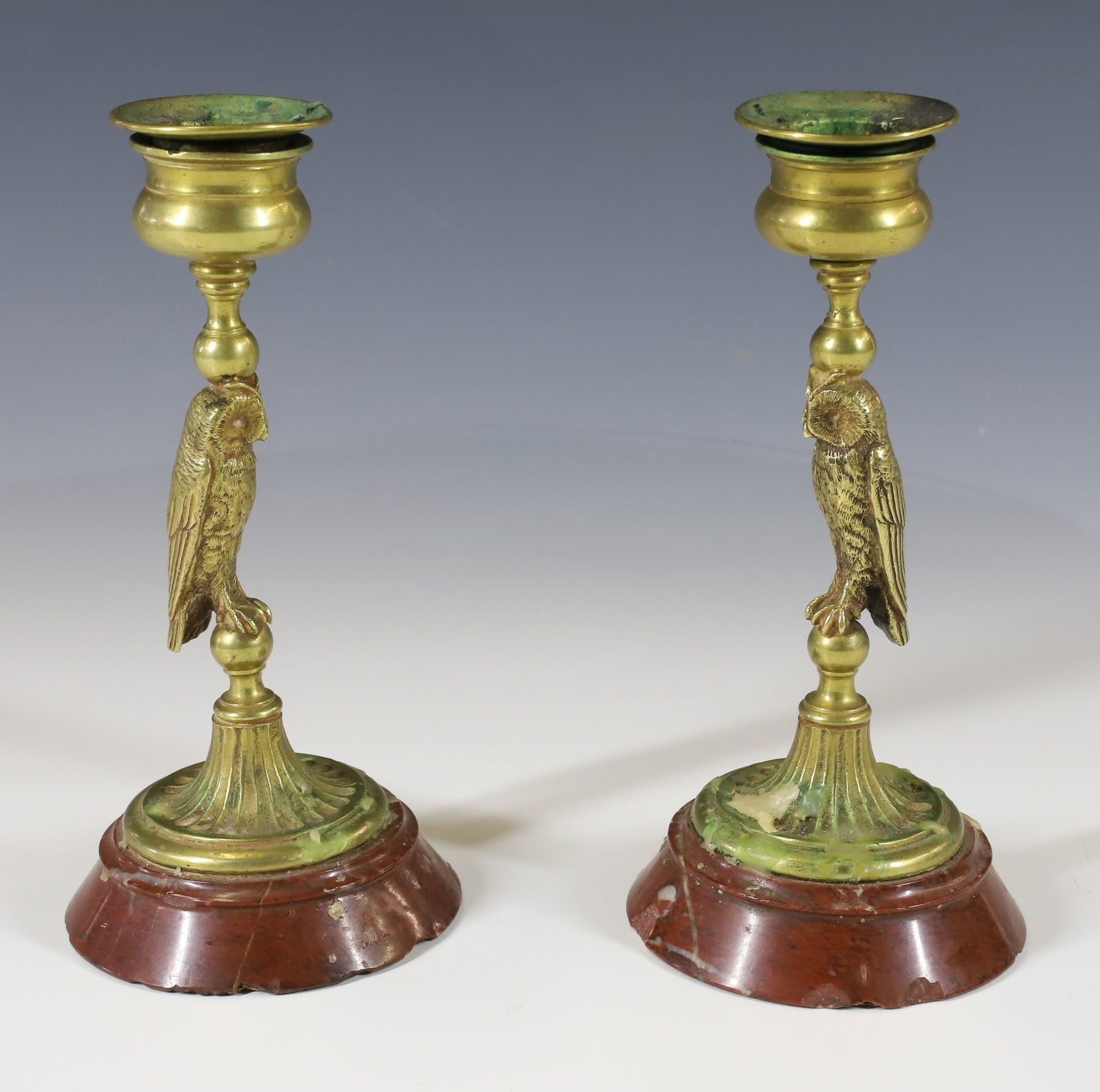 PAIR OF BRASS OWL CANDLESTICKS (1 of 5)