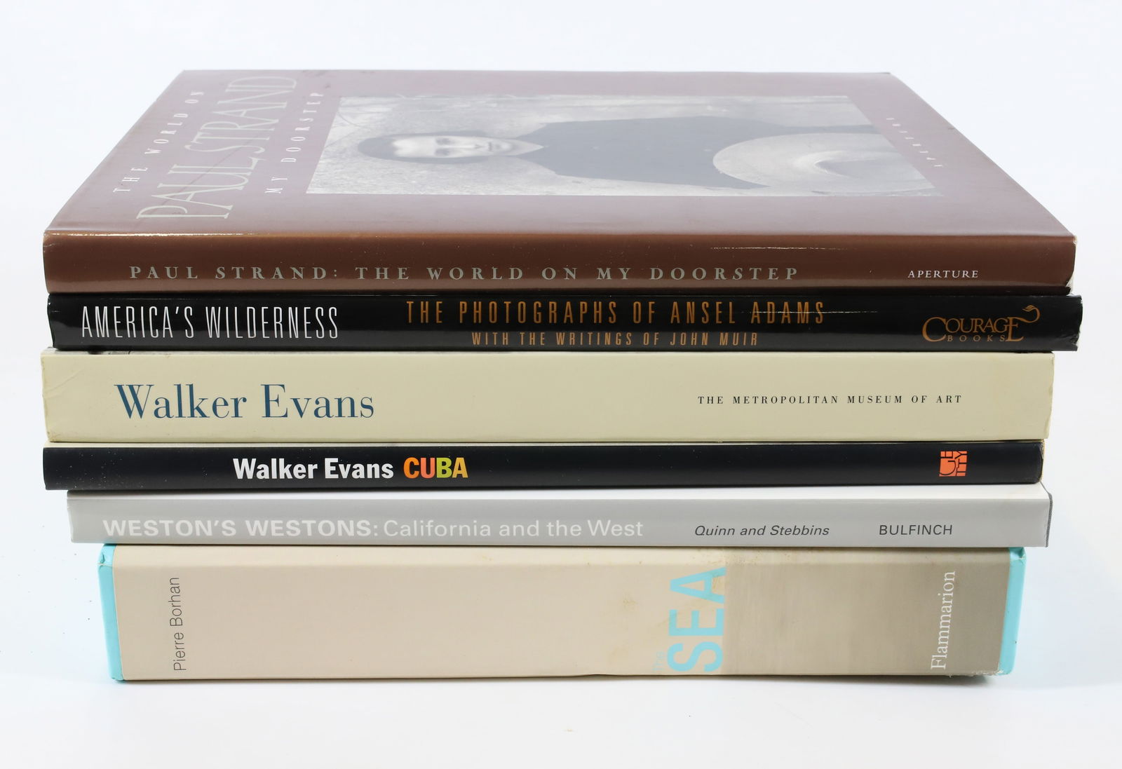 LOT OF PHOTOGRAPHY BOOKS, WALKER EVANS: INCLUDING: WALKER EVANS (METROPOLITAN MUSEUM OF ART, 2000), WALKER EVANS, CUBA (J. PAUL GETTY MUSEUM, LA), THE SEA, AN ANTHOLOGY OF MARITIME PHOTOGRAPHY SINCE 1843 (PIERRE BORHAN, 2009), WESTON'S WEST