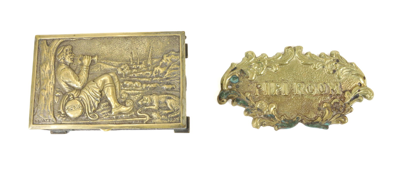 BRASS SMOKING BOX AND PLAQUE (1 of 6)