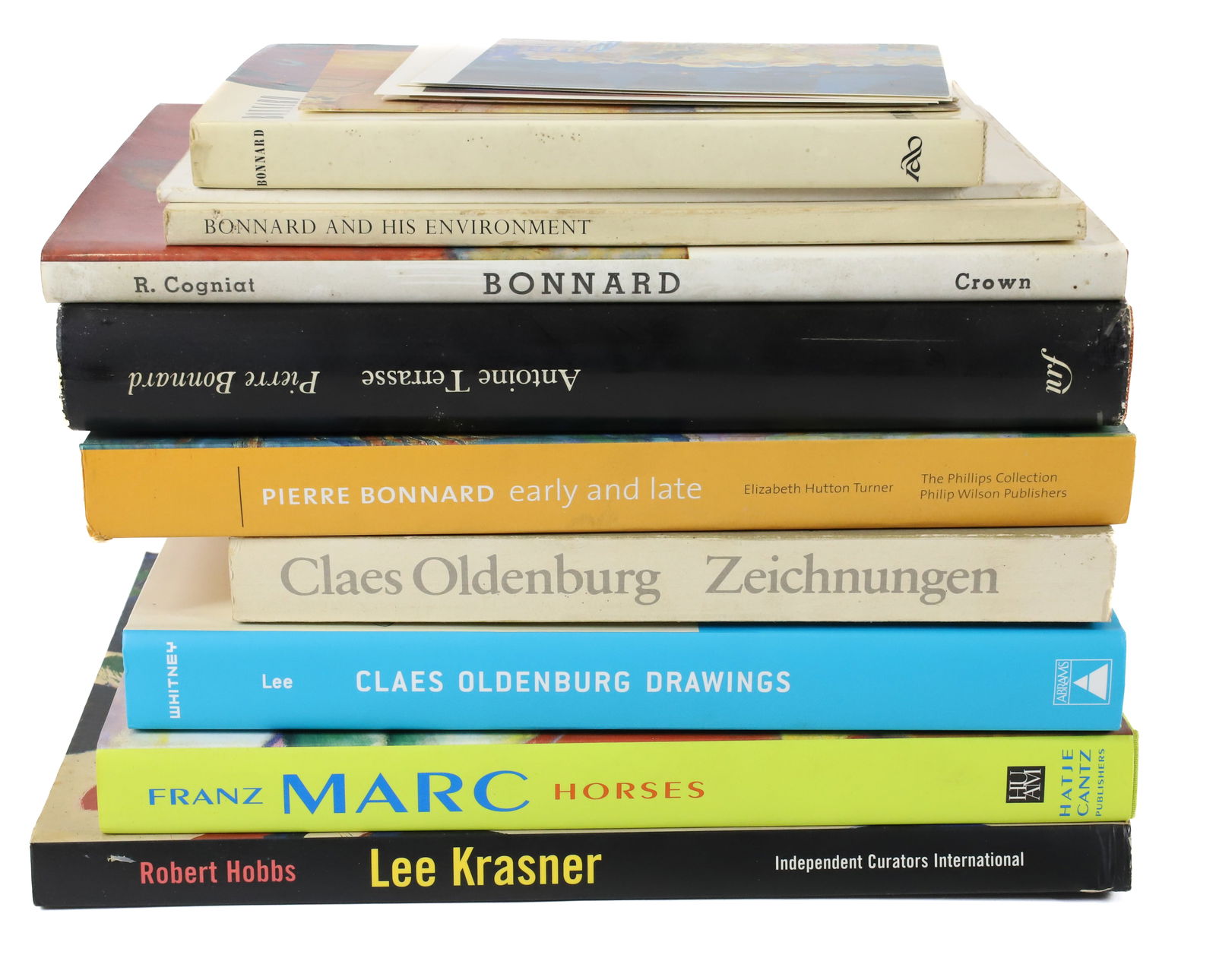 LOT OF ART BOOKS, BONNARD, MARC, OLDENBURG: INCLUDING: LEE KRASNER (HOBBS, 1999), FRANZ MARC, HORSES (HOLST). CLAES OLDENBURG (GERMAN 1975), CLAES OLDENBURG DRAWINGS IN THE WHITNEY MUSEUM OF AMERICAN ART (LEE, 2002). ALBERT MARQUET (FRENCH). PI