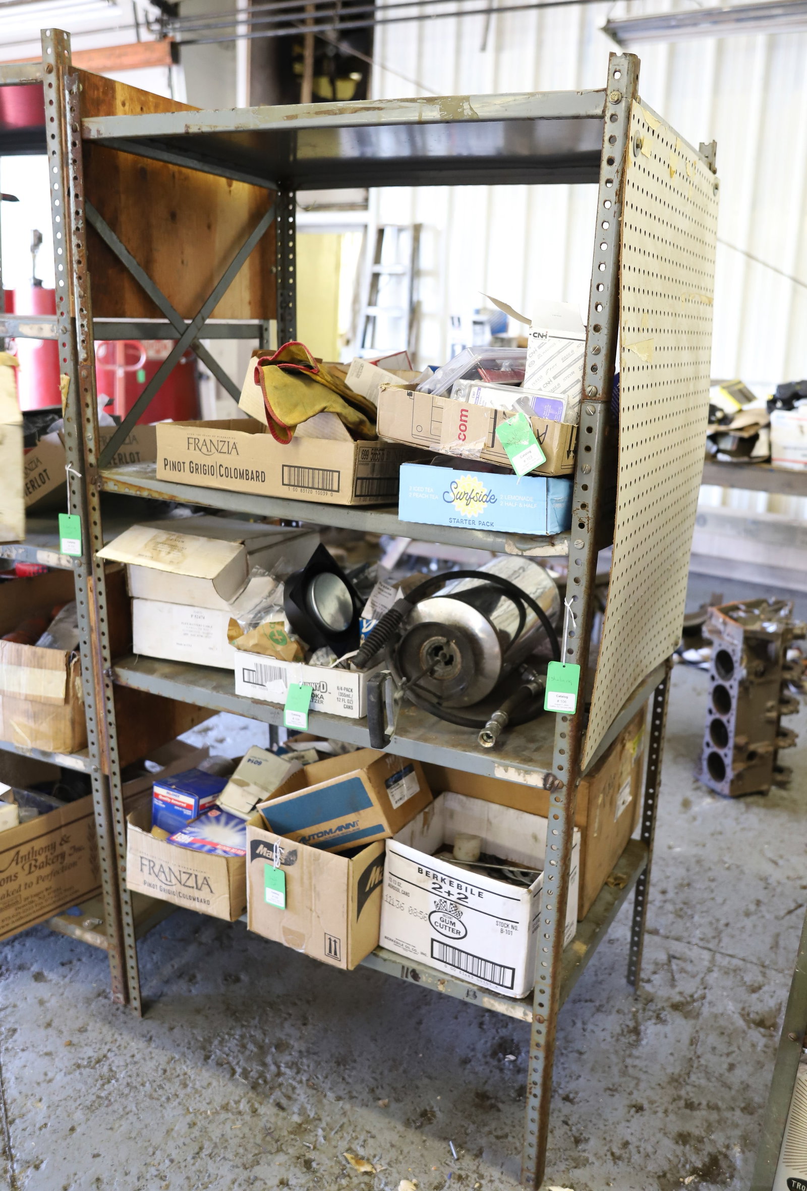 INDUSTRIAL METAL SHELVING: FOUR SHELVES PAINTED GRAY. 69" X 36" X 24". PLEASE READ CAREFULLY - THIS IS AN ONLINE AND ABSENTEE BID ONLY AUCTION. THERE WILL BE A PREVIEW ON SATURDAY AUGUST 17TH FROM 9:00 AM TILL 1:00 PM TO VIEW T