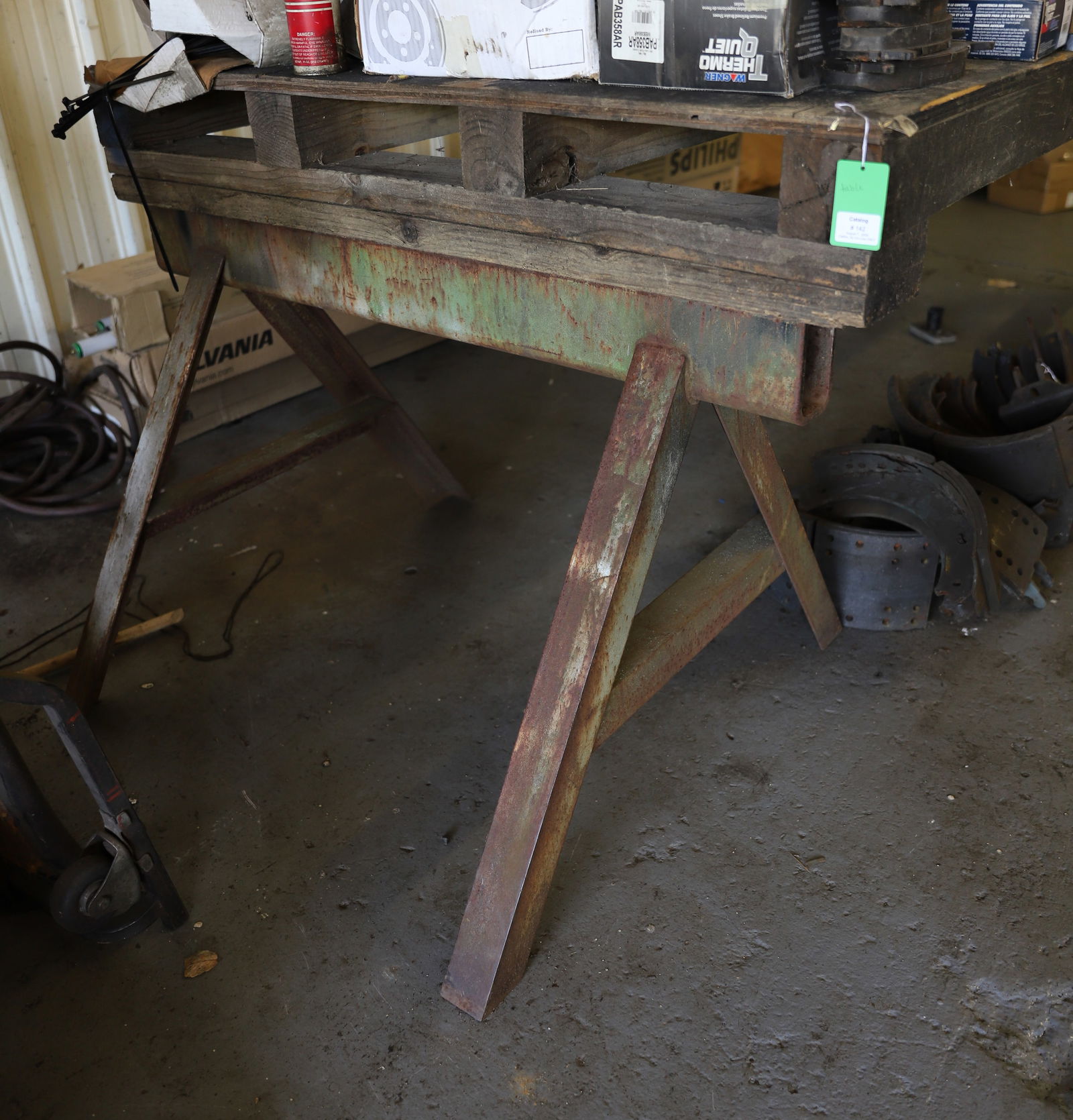 WORK TABLE ONLY: SEE PHOTOS. PARTS ON AND UNDER SOLD IN PREVIOUS LOT. PLEASE READ CAREFULLY - THIS IS AN ONLINE AND ABSENTEE BID ONLY AUCTION. THERE WILL BE A PREVIEW ON SATURDAY AUGUST 17TH FROM 9:00 AM TILL 1:00 PM