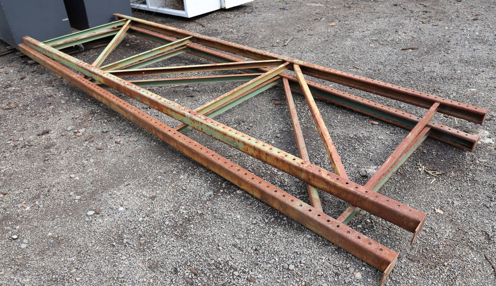 PAIR OF COMMERCIAL SHELVING PARTS: 2 UPRIGHT SHELVING ENDS, 14' X 4' PLEASE READ CAREFULLY - THIS IS AN ONLINE AND ABSENTEE BID ONLY AUCTION. THERE WILL BE A PREVIEW ON SATURDAY AUGUST 17TH FROM 9:00 AM TILL 1:00 PM TO VIEW THE AUCTION