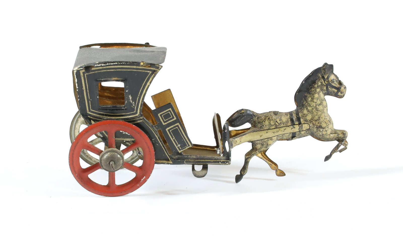 TIN PENNY TOY LOT: PENNY TOY HORSE AND COACH 1 3/4" X 3 1/2" PLEASE READ CAREFULLY – THIS IS AN ONSITE ONLINE ONLY AUCTION. The Address is 206 Market St. Bangor, Pa. 18013