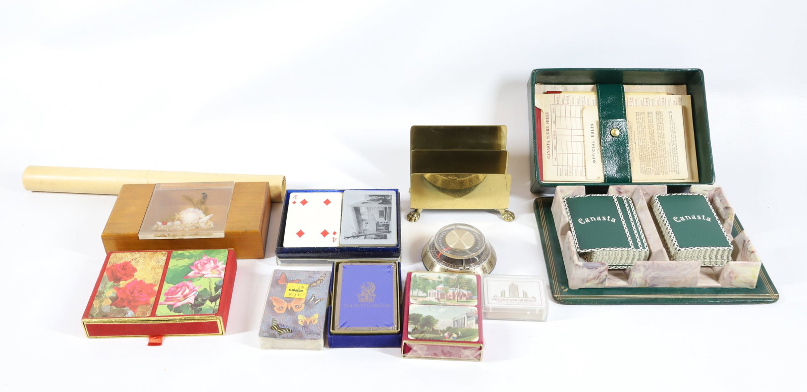 TRAY LOT: SET OF PLAYING CARDS, THERMOSTAT, LETTER HOLDER PLEASE READ CAREFULLY – THIS IS AN ONSITE ONLINE ONLY AUCTION. The Address is 206 Market St. Bangor, Pa. 18013