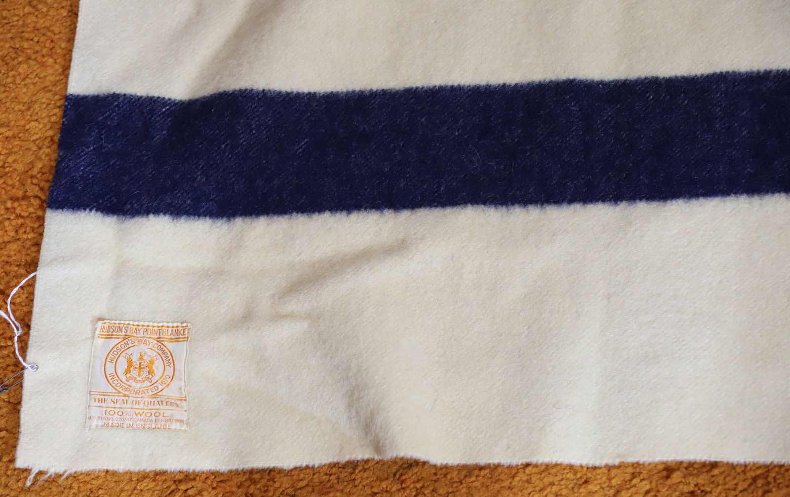 VINTAGE HUDSON BAY BLANKET: STRIPS ON OFF WHITE LABEL ON CORNER 70" X 84" PLEASE READ CAREFULLY – THIS IS AN ONSITE ONLINE ONLY AUCTION. The Address is 206 Market St. Bangor, Pa. 18013