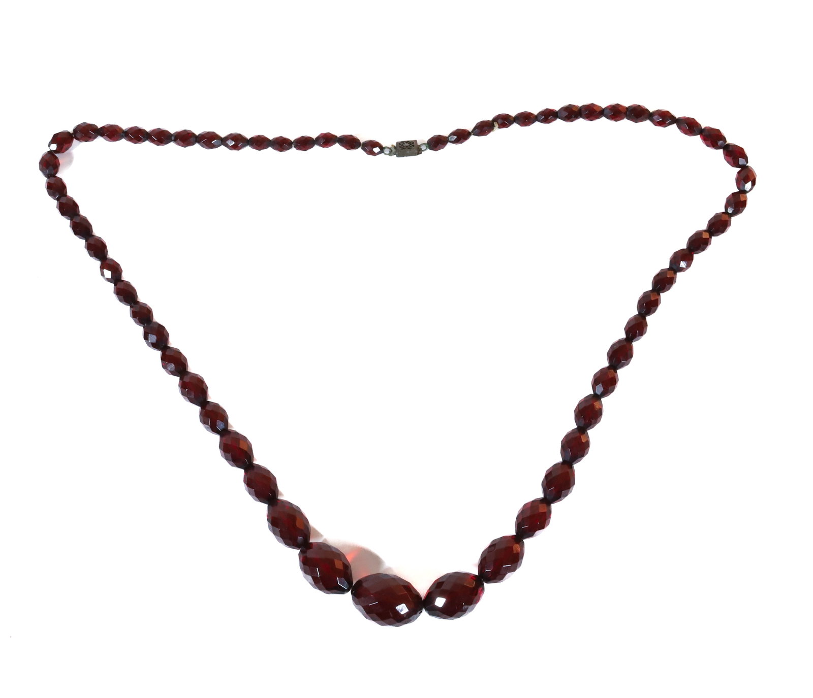 CHERRY AMBER STRAND OF BEADS: GRADUATED WITH OLD CLASP , 27" PLEASE READ CAREFULLY – THIS IS AN ONSITE ONLINE ONLY AUCTION. The Address is 206 Market St. Bangor, Pa. 18013
