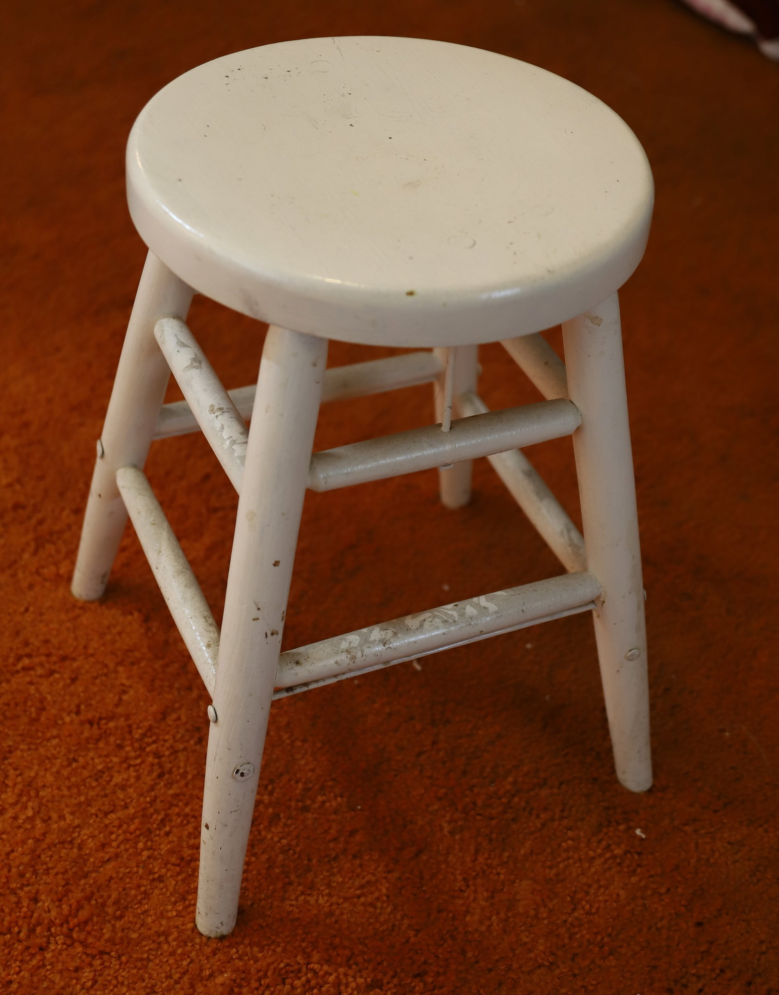 PAINTED WHITE STOOL ANTIQUE: SIGNED ON BASE J Z H 18 1/2" X 12"DIA PLEASE READ CAREFULLY – THIS IS AN ONSITE ONLINE ONLY AUCTION. The Address is 206 Market St. Bangor, Pa. 18013