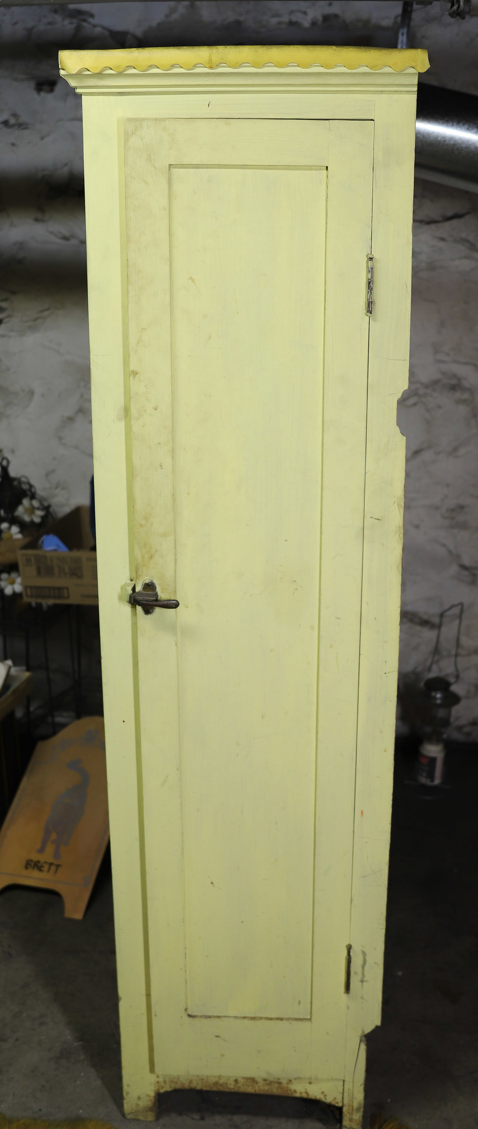 TALL CABINET: FOUR SHELVES DOOR PAINTED YELLOW WITH CONTENTS OF HOME MOVIES, SLIDES 64" X 16" X 15" PLEASE READ CAREFULLY – THIS IS AN ONSITE ONLINE ONLY AUCTION. The Address is 206 Market St. Bangor, Pa. 180