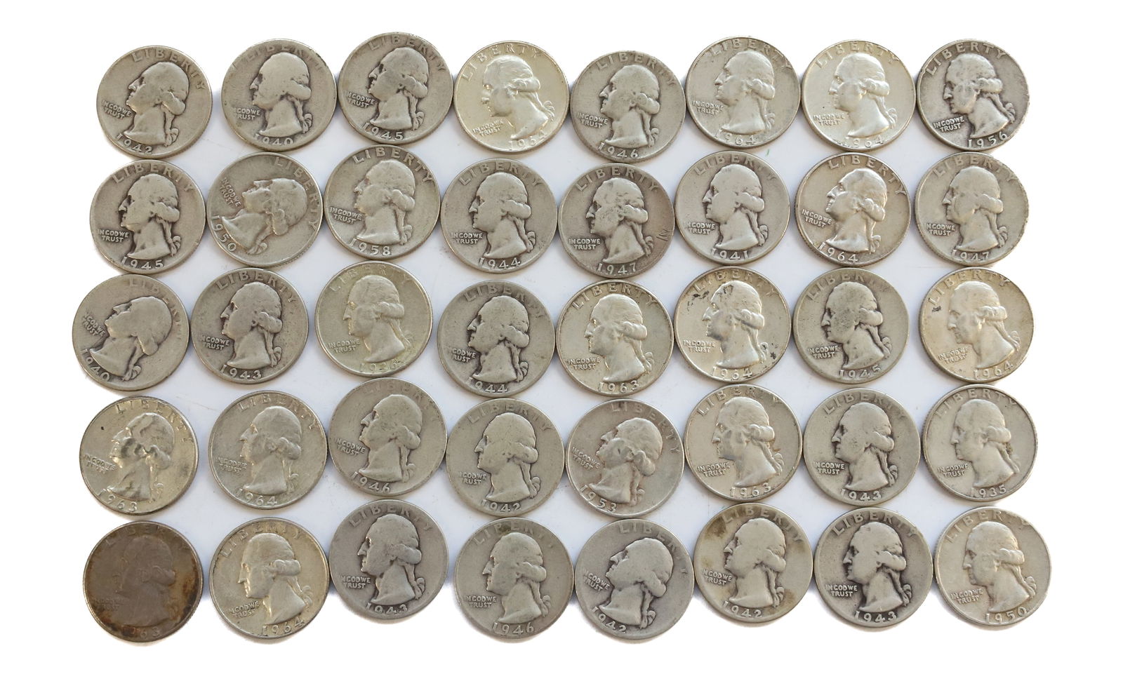 $10.00 FACE VALUE SILVER QUARTERS (1 of 5)