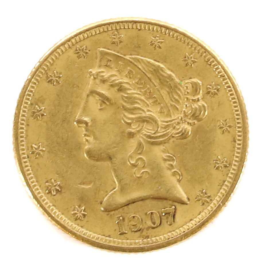 U.S. 1907 $5.00 LIBERTY GOLD COIN (1 of 2)