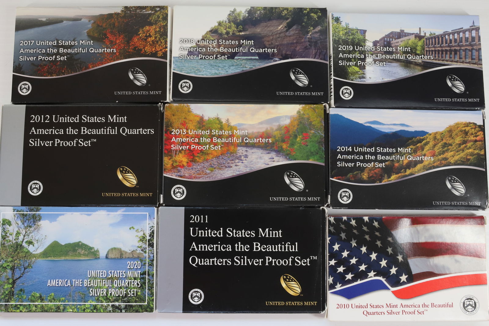 UNITED STATES MINT AMERICA THE BEAUTIFUL QUARTER SILVER PROOF SETS (1 of 5)