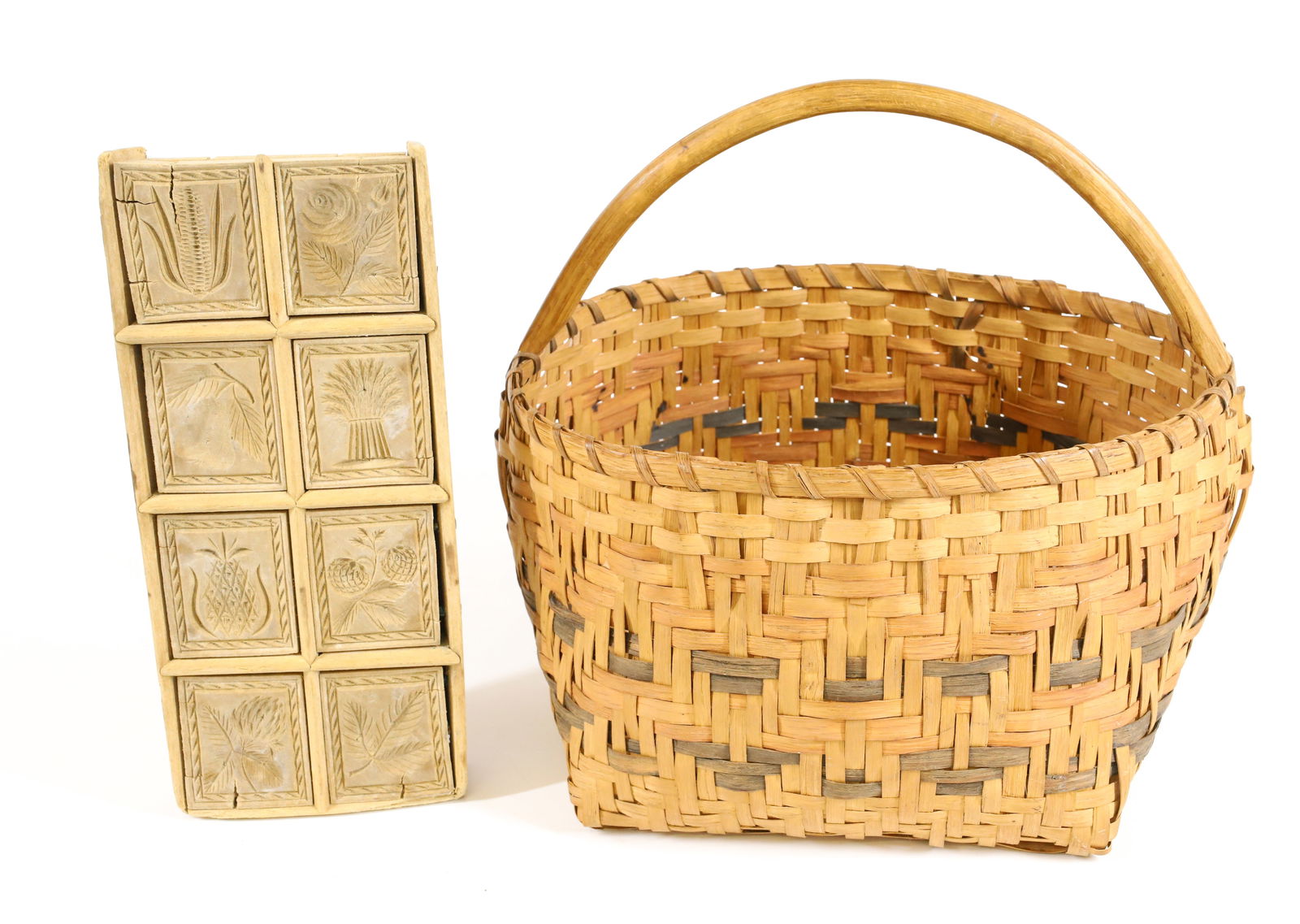 NATIVE AMERICAN BASKET WITH CARVED BUTTER STAMP (1 of 5)