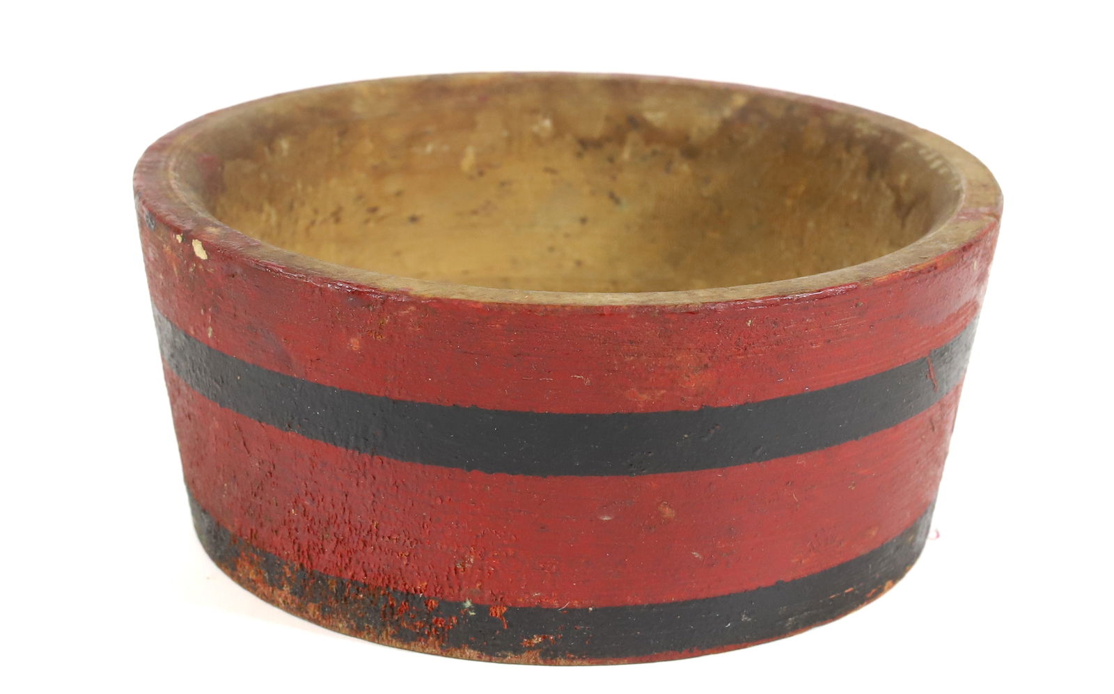 MINIATURE PAINTED WASH TUB: RED PAINT WITH BLACK BANDING. 1 3/4" X 4 3/8". PLEASE READ CAREFULLY - Terms for Purchasing and Shipping of Auction Items. Please read carefully before bidding. All payments for purchases will be made