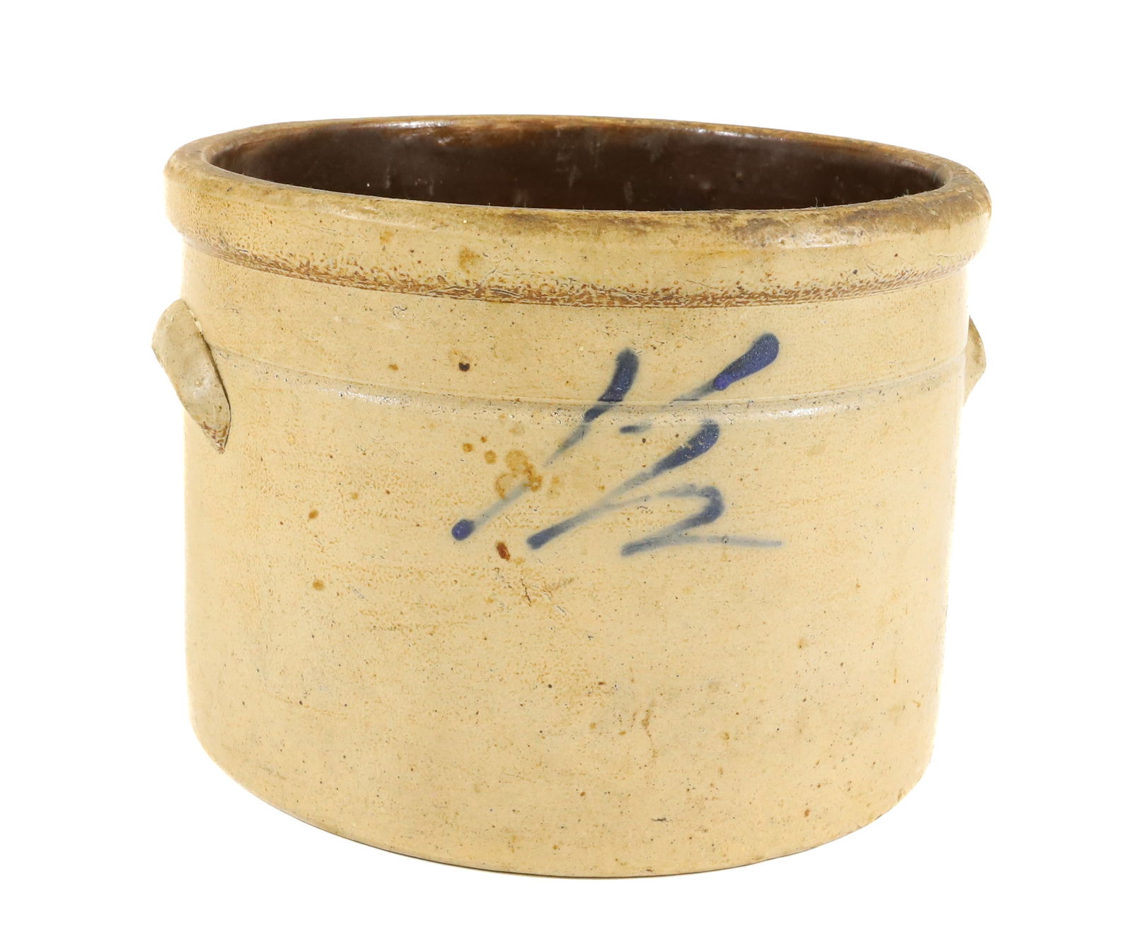 ONE AND HALF-GALLON STONEWARE CROCK: BLUE "1 1/2" ON FRONT. 7" X 9 1/2". PLEASE READ CAREFULLY - Terms for Purchasing and Shipping of Auction Items. Please read carefully before bidding. All payments for purchases will be made through Li