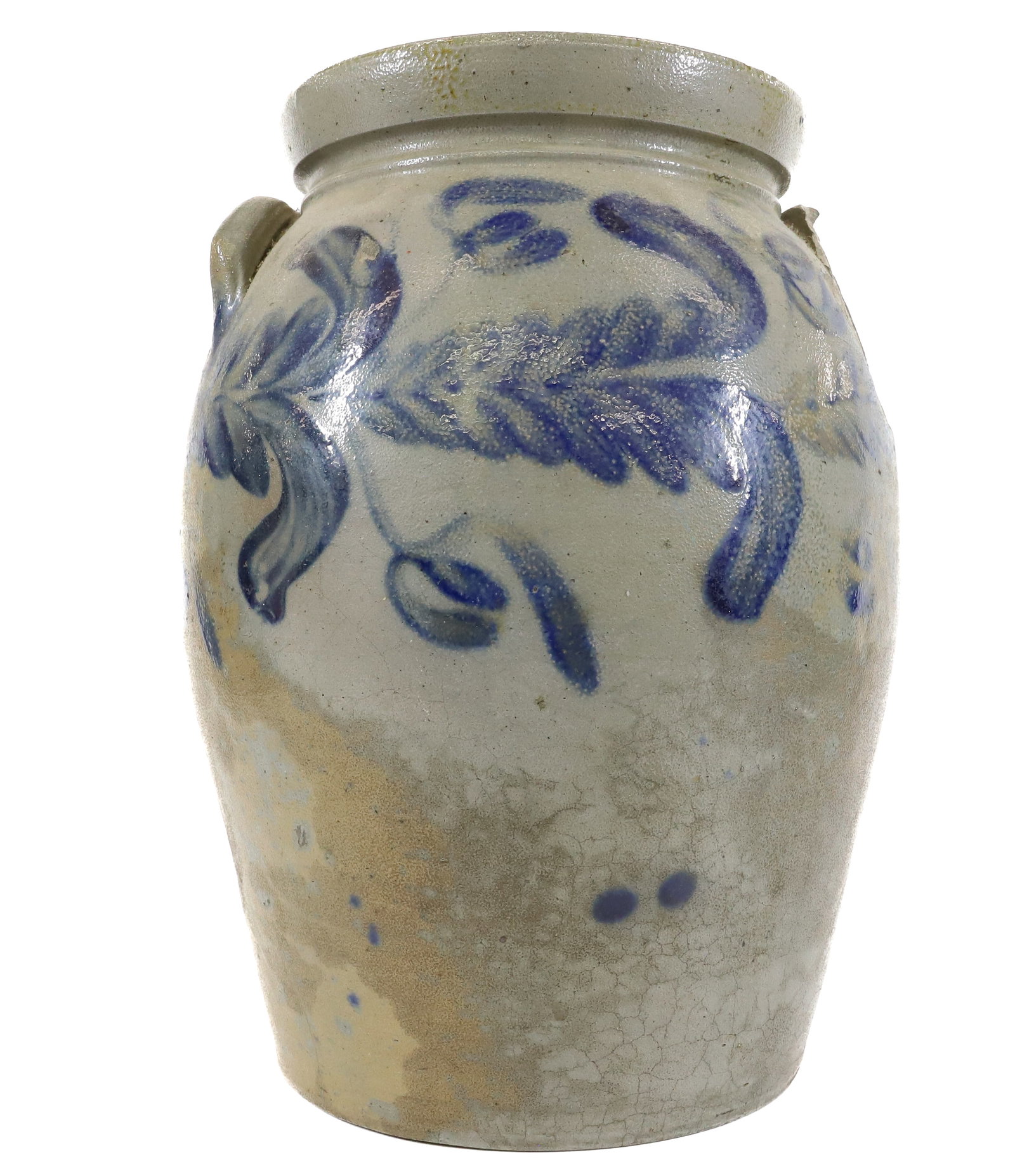BLUE DECORATED STONEWARE CROCK (1 of 6)