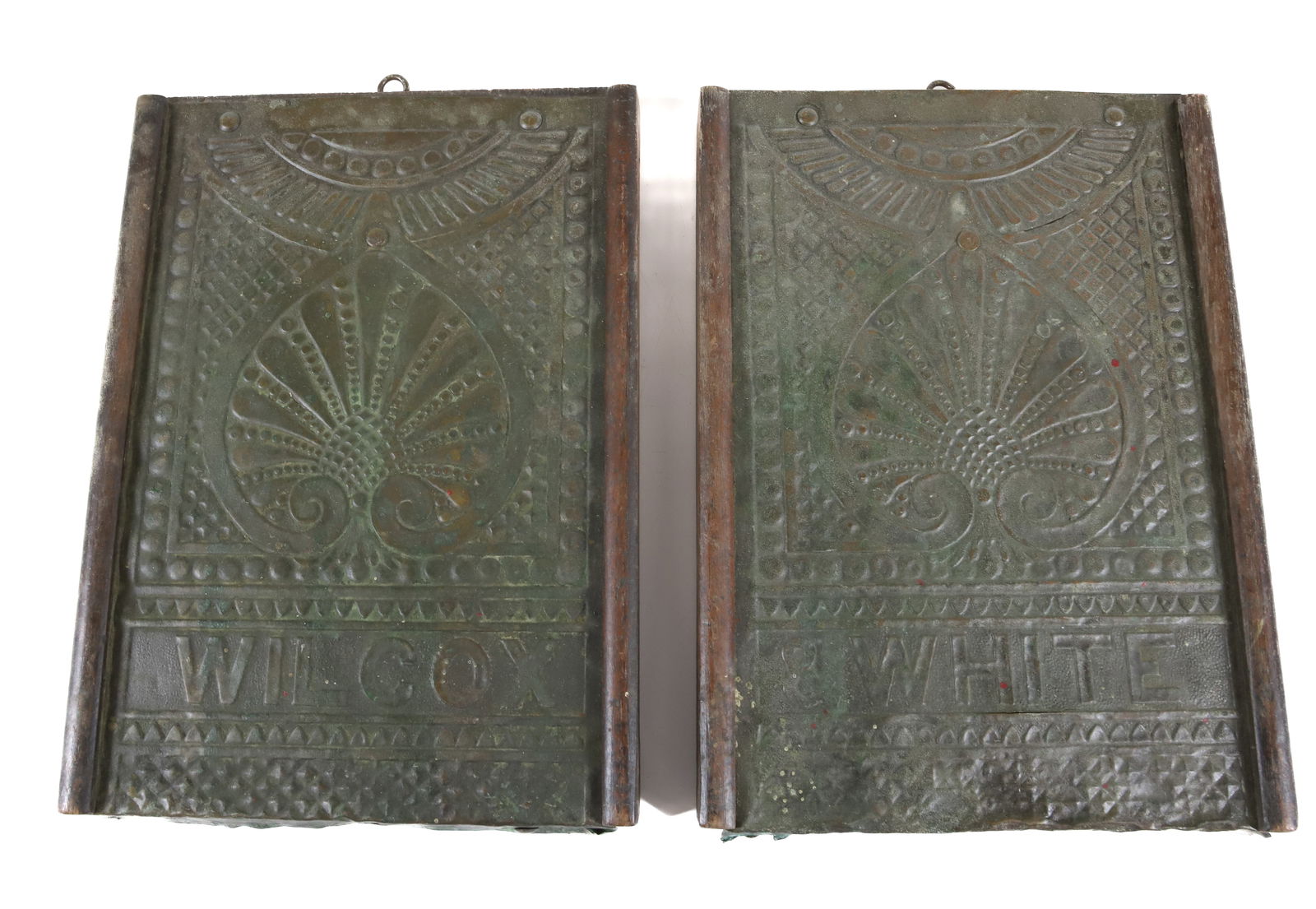 PR. OF COPPER ORGAN PEDALS: DECORATED COPPER, MARKED; WILCOX & WHITE, 9 1/2" X 7" PLEASE READ CAREFULLY - Terms for Purchasing and Shipping of Auction Items. Please read carefully before bidding. All payments for purchases will