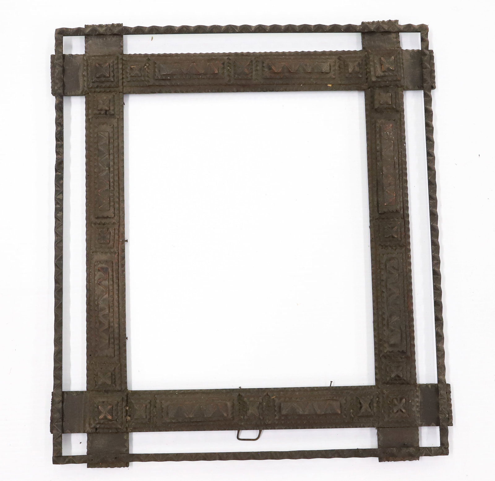 TRAMP ART FRAME: CHIP CARVED DECORATION. 20" X 17 1/2". TOTAL SIZE. 13 1/2" X 11 1/4" INTERIOR SIZE. PLEASE READ CAREFULLY - Terms for Purchasing and Shipping of Auction Items. Please read carefully before bidding. Al