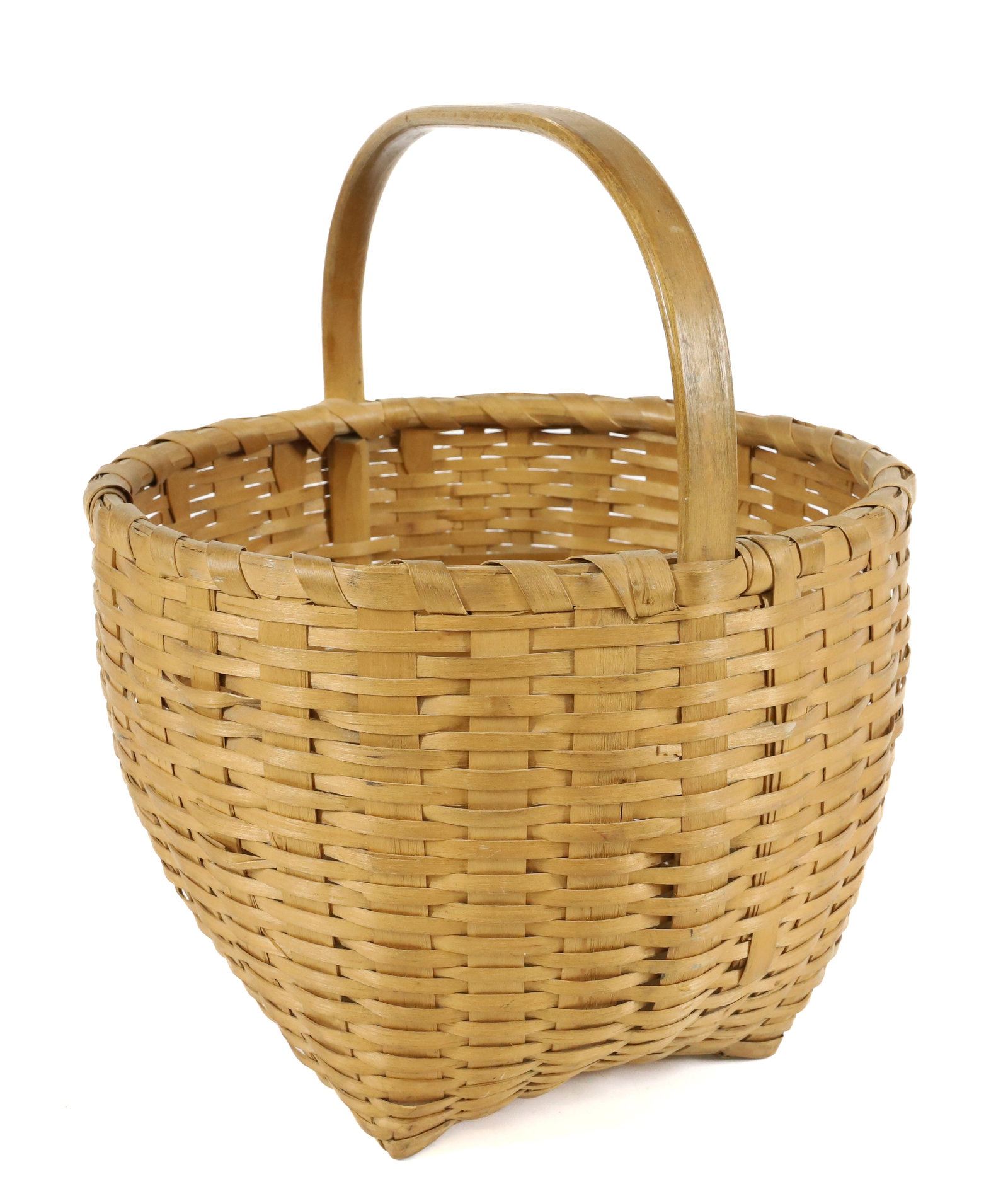 19TH CENTURY GATHERING BASKET: WRAPPED RIM WITH BENTWOOD HANDLE, 8" X 11" X 10 1/2" PLEASE READ CAREFULLY - Terms for Purchasing and Shipping of Auction Items. Please read carefully before bidding. All payments for purchases will b