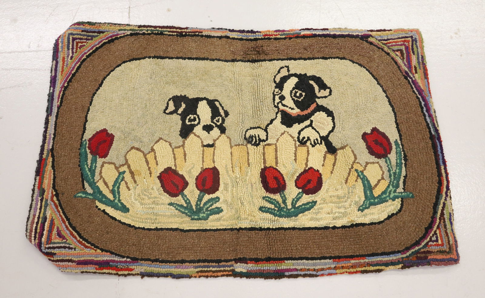 HOOKED RUG WITH PUPPIES (1 of 2)