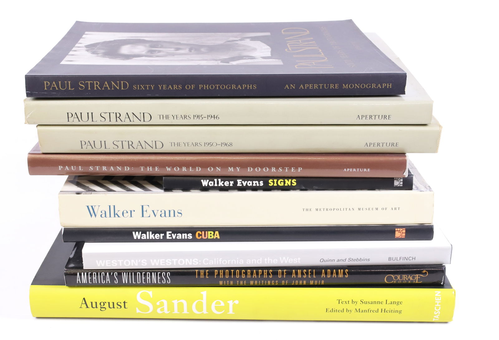 LOT OF PHOTOGRAPHY ART BOOKS, STRAND, EVANS, MORE: INCLUDING: PAUL STRAND, SIXTY YEARS OF PHOTOGRAPHS. PAUL STRAND, A RETROSPECTIVE MONOGRAPH THE YEARS 1915-1946 (1972). PAUL STRAND, A RETROSPECTIVE MONOGRAPH THE YEARS 1950-1968 (1972). PAUL STRAND, T