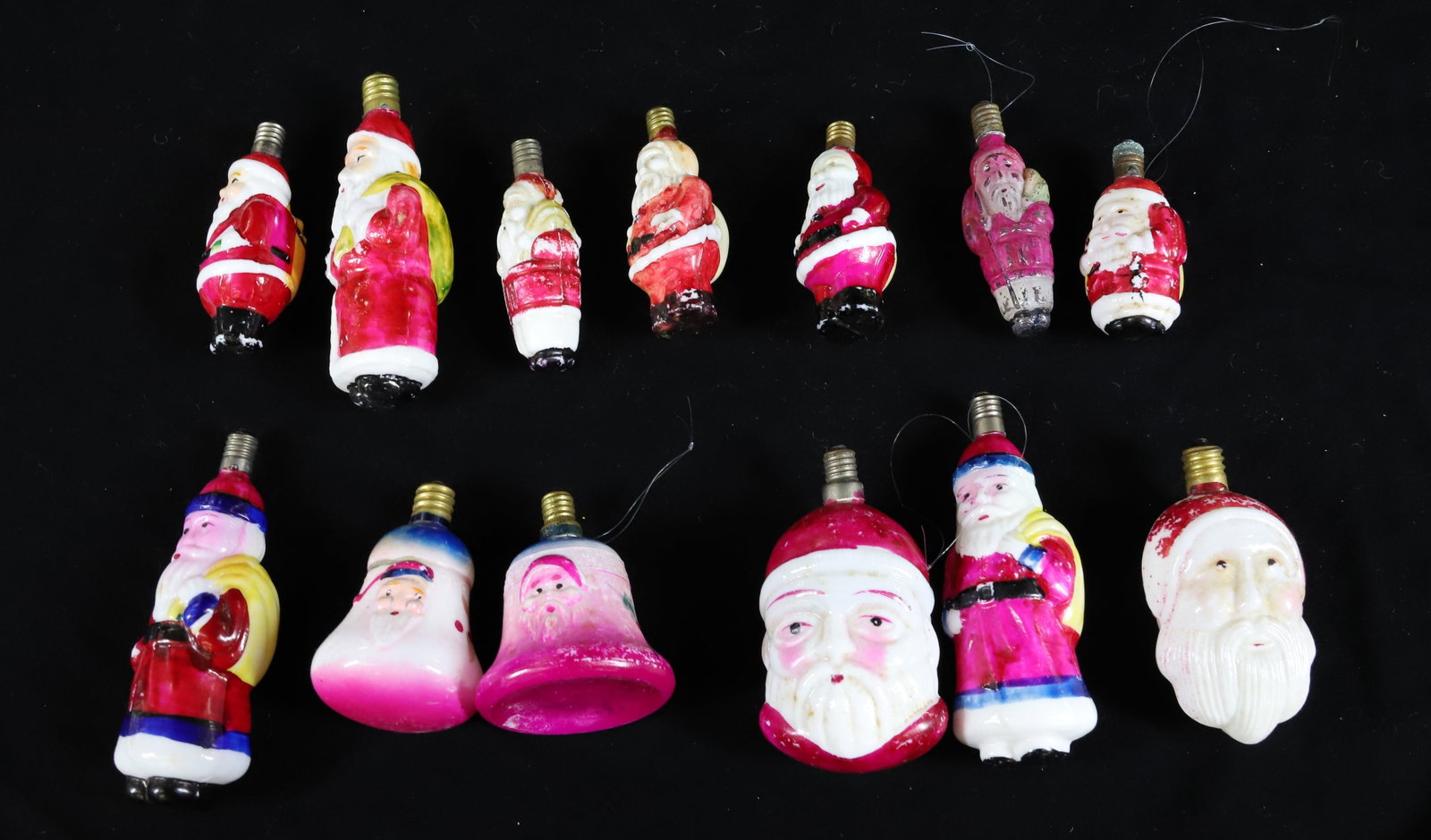 (13) ANTIQUE CHRISTMAS SANTA CLAUS BULBS: LARGEST 3 1/2" L. (ONE OF LARGEST ILLUMINATES). PLEASE READ CAREFULLY - Terms for Purchasing and Shipping of Auction Items. Please read carefully before bidding. All payments for purchases will be mad