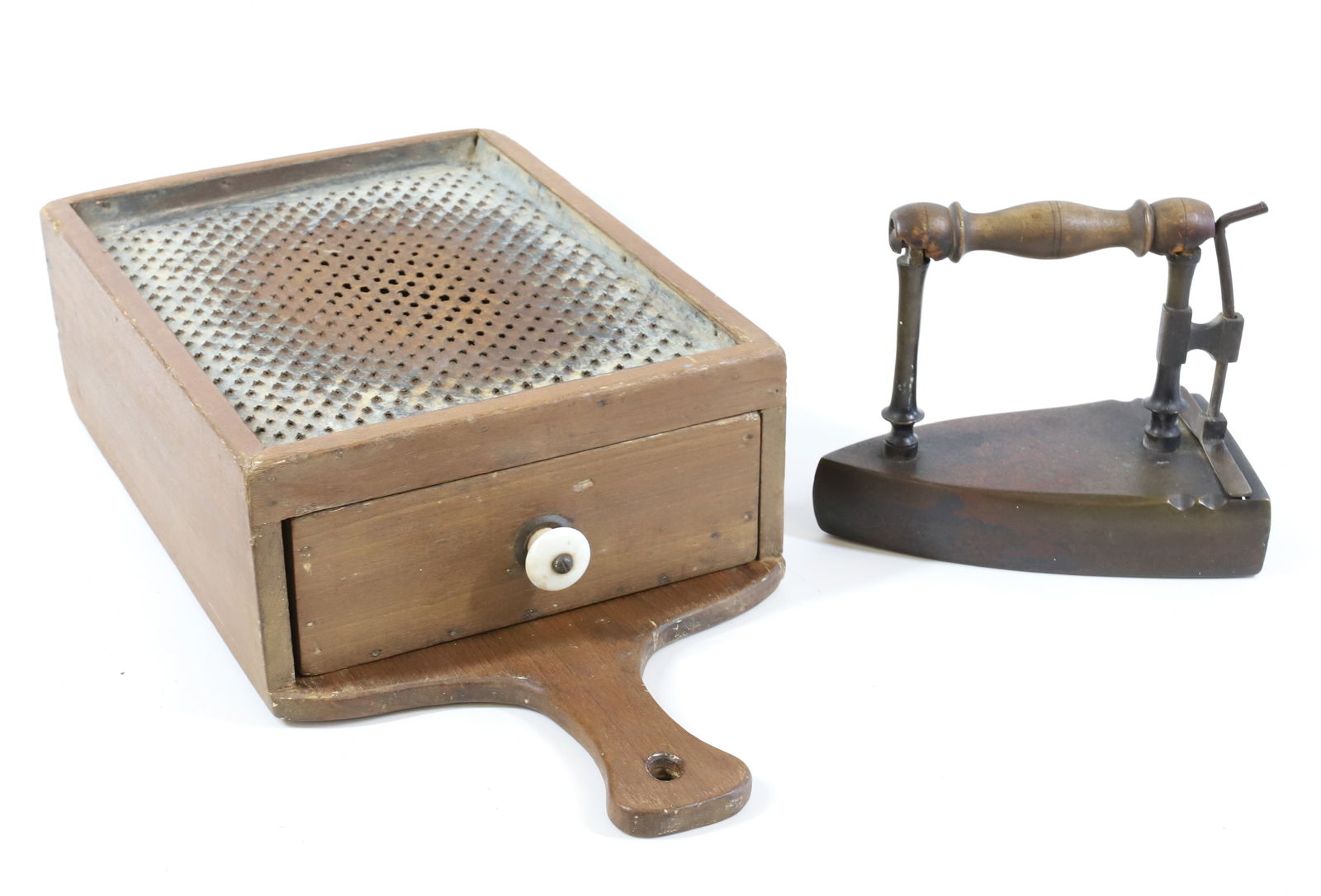 EARLY BRASS IRON AND GRATER (1 of 3)