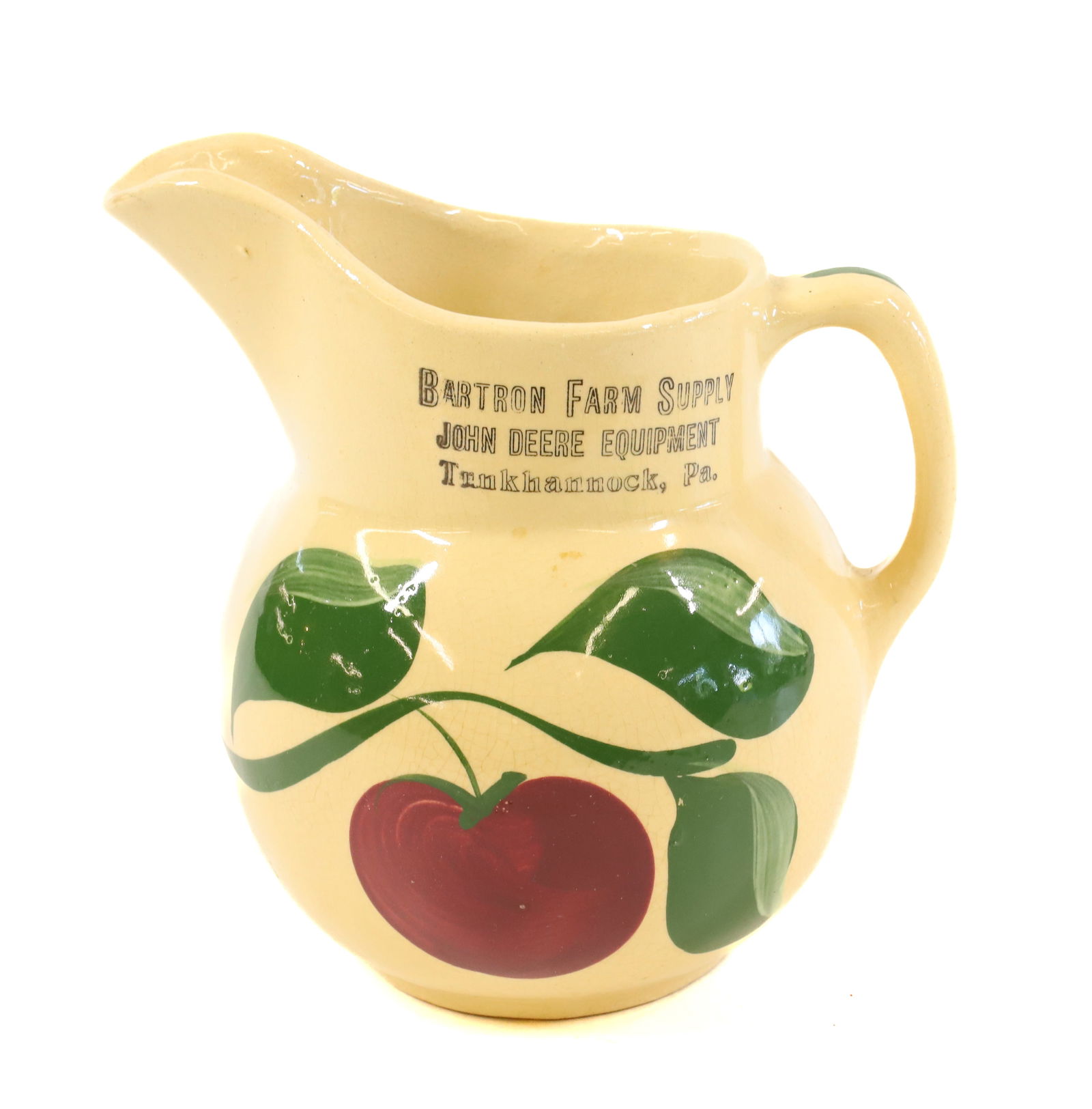 WATT POTTERY ADVERTISING PITCHER, TUNKHANNOCK, PA (1 of 6)