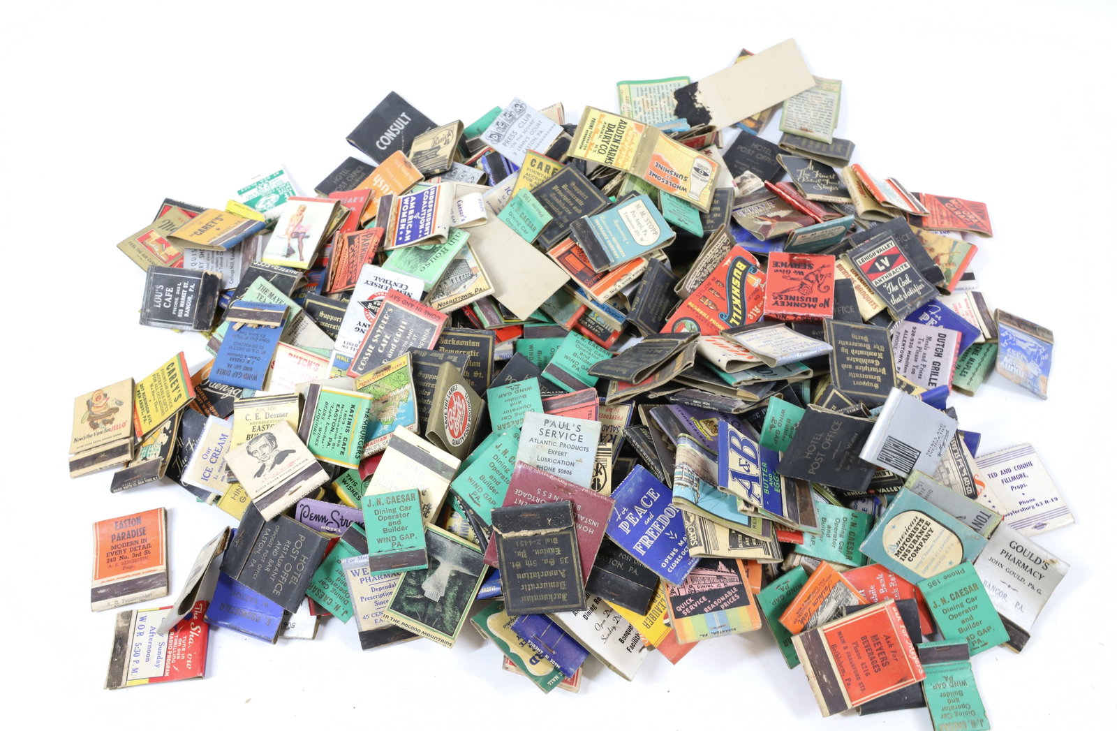 LARGE LOT OF ADVERTISING MATCHBOOKS: ADVERTISEMENTS FOR MOSTLY NORTHEAST PA BUSINESSES. MATCHBOOKS DO NOT HAVE MATCHES IN THEM. PLEASE READ CAREFULLY - Terms for Purchasing and Shipping of Auction Items. Please read carefully before bidd
