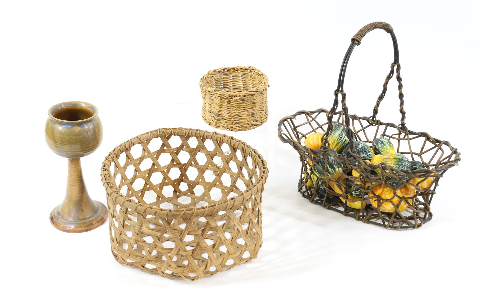 LOT OF BASKETS AND POTTERY GOBLET (1 of 2)