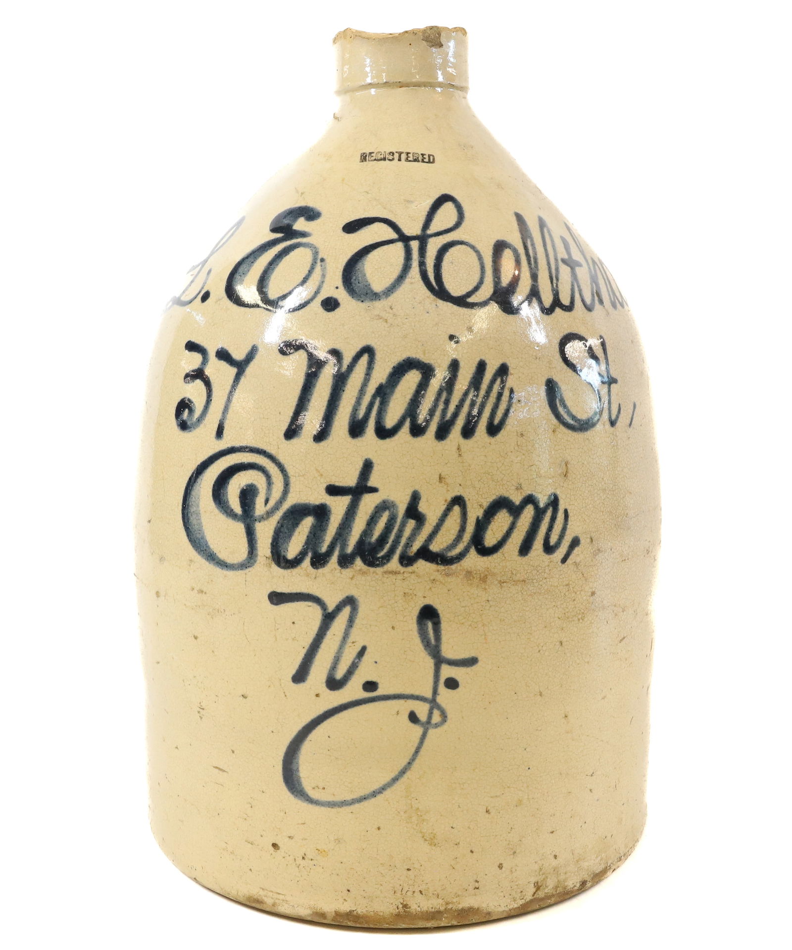 TWO-GALLON PATERSON, NJ SCRIPT JUG (1 of 6)