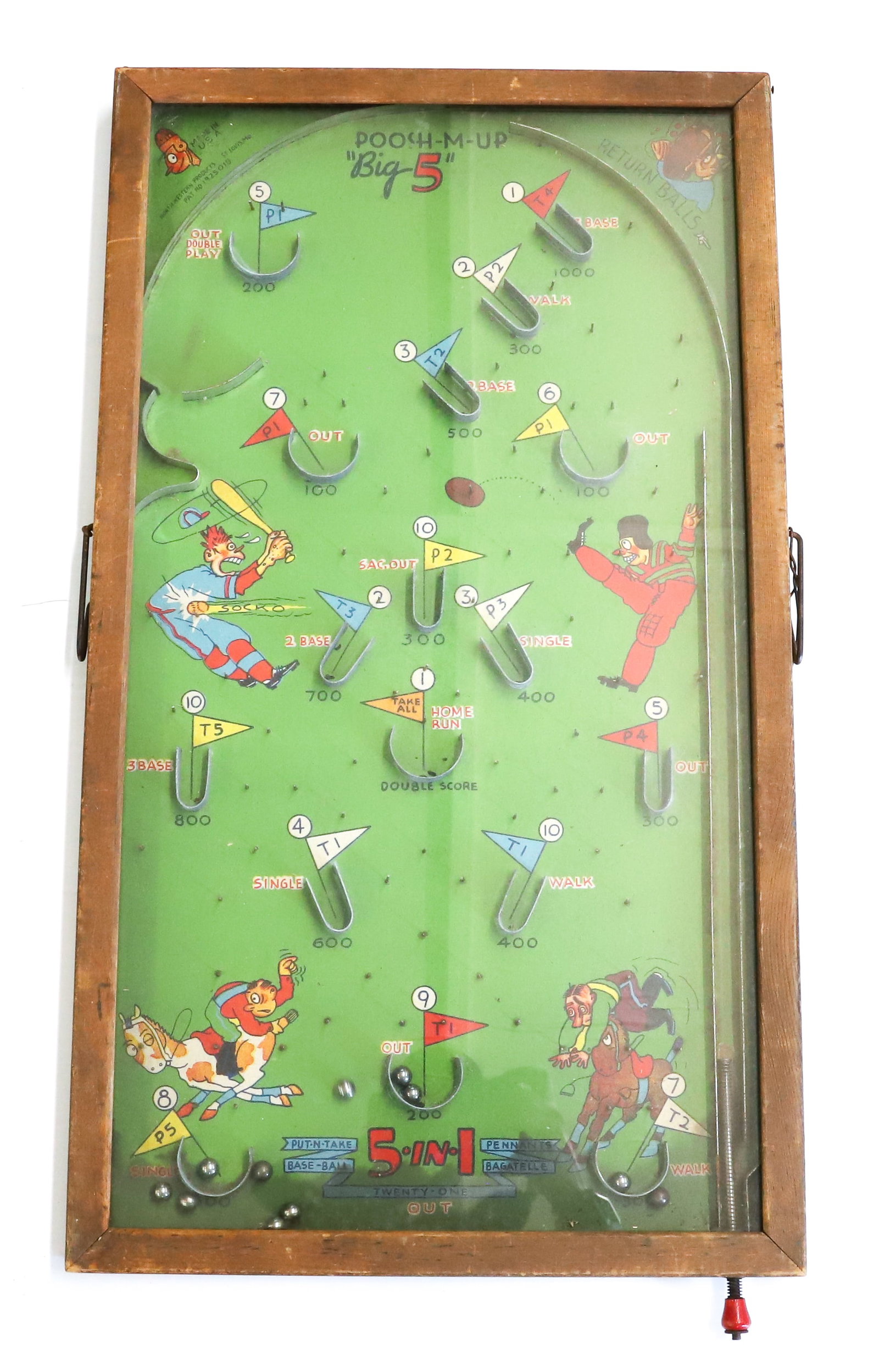 POOSH-M-UP PINBALL GAME: 5-IN-1 GAME. 23" X 13". PLEASE READ CAREFULLY - Terms for Purchasing and Shipping of Auction Items. Please read carefully before bidding. All payments for purchases will be made through LiveAuctioneer