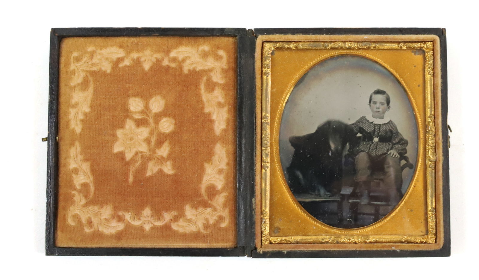 19TH C. AMBROTYPE OF CHILD WITH DOG (1 of 3)