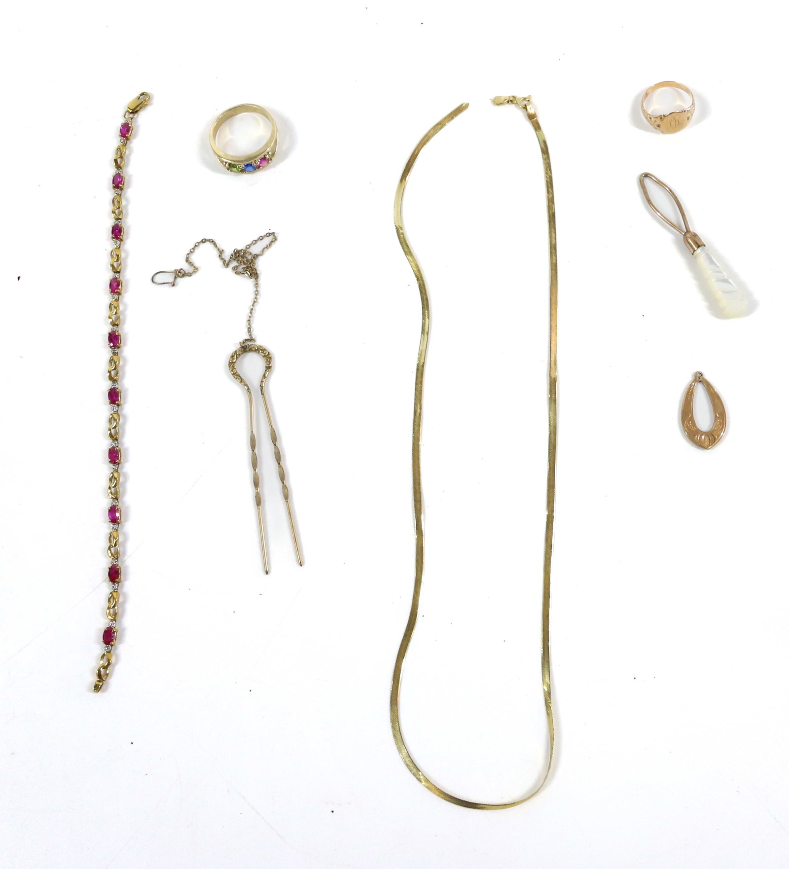 LOT OF GOLD JEWELRY: NECKLACE (MRKD. 14KT), BRACELETS AND RINGS. PLEASE READ CAREFULLY - Terms for Purchasing and Shipping of Auction Items. Please read carefully before bidding. All payments for purchases will be made th